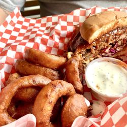 Lopez Lake Marina - Rodeo burger and onion rings