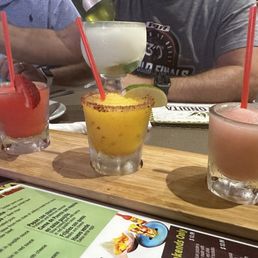 Trio margarita. Strawberry, mango, raspberry. All 3 are amazing!! Trio margarita. Strawberry, mango, raspberry. All 3 are amazing!!