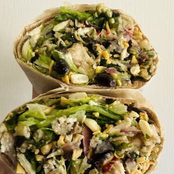 Simply Salad - The 'Cue Wrap (bbq chicken, black beans, cilantro, crumbled blue cheese, tortilla chips, romaine lettuce) w/ Ranch dressing!! - Salad Near Me - Cerritos, California
