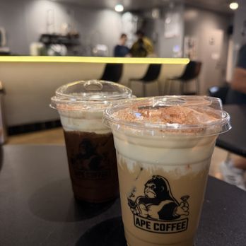 Ape Coffee - Tiramisu Latte (front), Island Ape (back) - Coffee & Tea Near Me - Orange, California