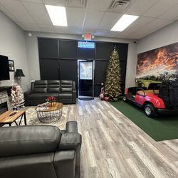 "Living room area" and storage for clubs.