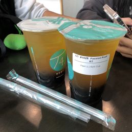 Passion Fruit Royal Tea w/ boba ( in a split cup extra $2 ) Passion Fruit Royal Tea w/ boba ( in a split cup extra $2 )