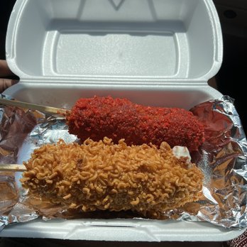 Mochinut - El Centro - Crispy Roman Mozzarella and Hot Cheeto Corn Dog, if I remember correctly. - Desserts Near Me - El Centro, California