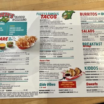 Fuzzy's Tacos and Margs - Food menu - Tacos Near Me - Kingwood, Texas