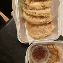 Assorted veggie tempura and beef gyoza.