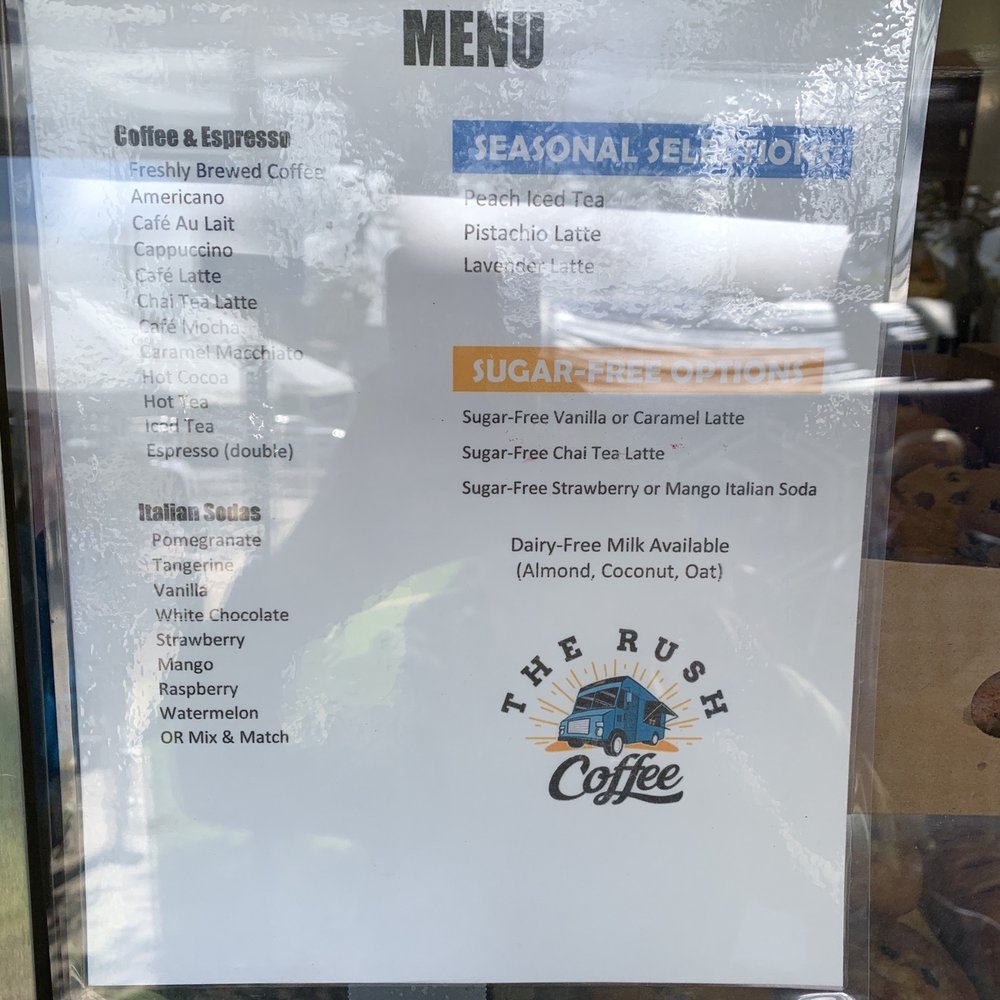 The Rush Coffee - This menu has glare but it is simple and they have some good things to offer! - Coffee & Tea Near Me The Rush Coffee - This menu has glare but it is simple and they have some good things to offer! - Coffee & Tea Near Me