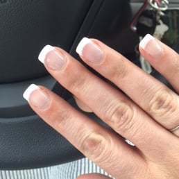 Dior Nails - thick line, square shape. can't see the bubbles in the pic (too hard to capture). Pic taken ~2wks after manicure so nails MUCH Longer - Nail Salons Near Me - Flemington, New Jersey
