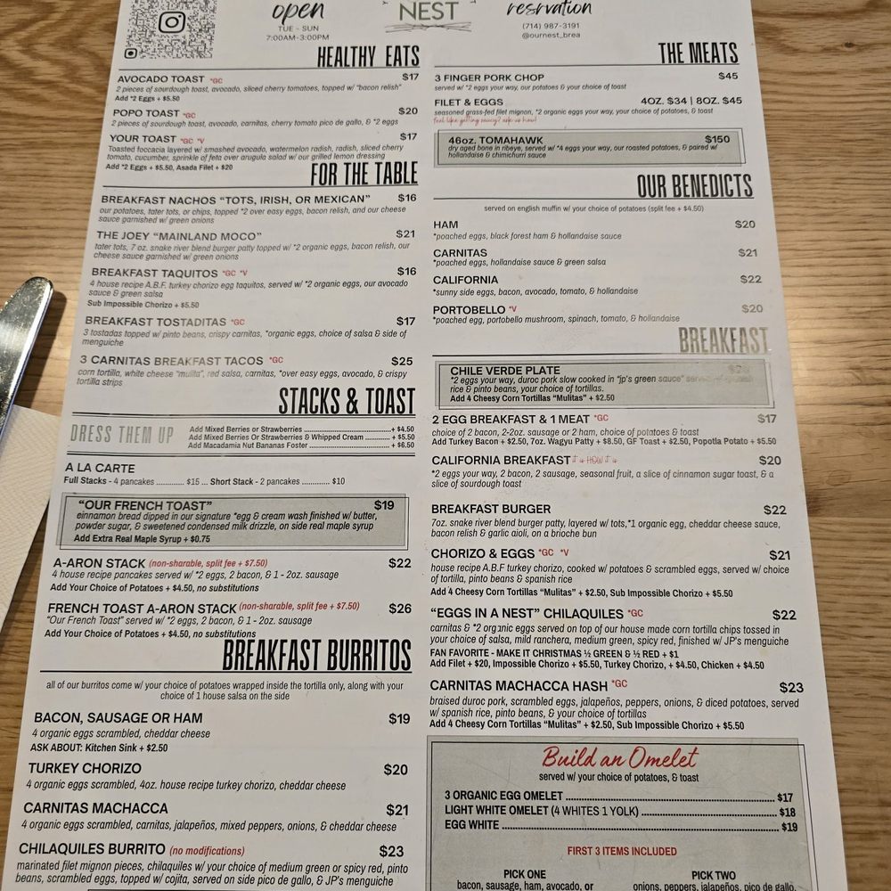 Our Nest - Menu - Breakfast & Brunch Near Me - Brea, California