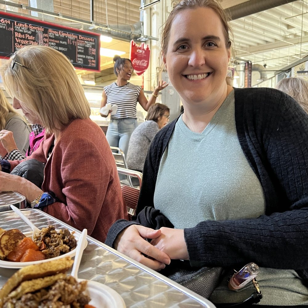 My lovely wife enjoying some jambalaya, "Johnny" cakes, and candied yams! My lovely wife enjoying some jambalaya, "Johnny" cakes, and candied yams!