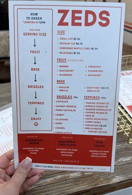 Menu photo 1 Zeds Real Fruit Ice Cream Austin, TX Menu photo 1 Zeds Real Fruit Ice Cream Austin, TX