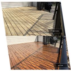 Everseal - Before and after deck staining showing proper cleaning, preparation, and stain application for long-lasting protection.