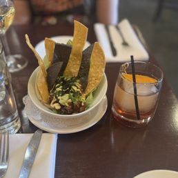 Tuna, appetizer, and old-fashioned