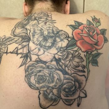 Floating Lotus Tattoo Studio - This is what Victoria was starting with. A coverup of an old tattoo that looked like honoring book pages laying on top of each other. - Tattoo Near Me - Portland, Oregon Floating Lotus Tattoo Studio - This is what Victoria was starting with. A coverup of an old tattoo that looked like honoring book pages laying on top of each other. - Tattoo Near Me - Portland, Oregon