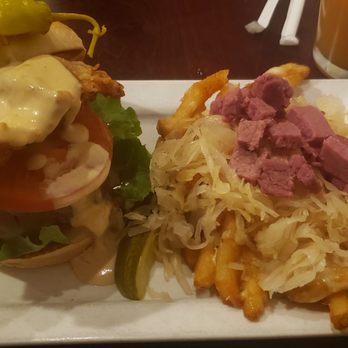 Hops Burger Bar - The Deep Country Burger (a weekly special) with loaded reuben fries - Burgers Near Me - Greensboro, North Carolina Hops Burger Bar - The Deep Country Burger (a weekly special) with loaded reuben fries - Burgers Near Me - Greensboro, North Carolina