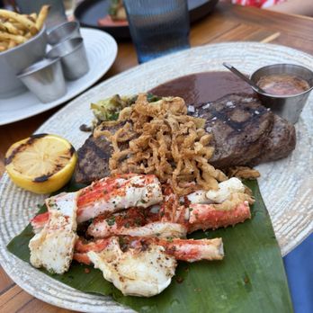 Mina's Fish House - Surf and Turf 14oz NY Strip and 1/4 King Crab - Seafood Near Me - Kapolei, Hawaii
