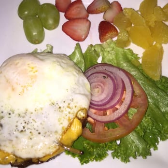 Luke's On Front - Burger, egg, protein style with fresh fruit instead of fries. - New American Near Me - Temecula, California