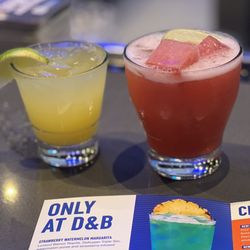 Dave & Buster's Greenwood - Patron cocktail on left and strawberry watermelon margarita on right