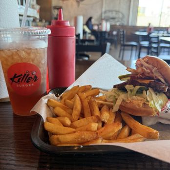 Killer Burger Potranco - Sweet tea and strawberry lemonade  Classic burger  Regular Fries - Burgers Near Me - San Antonio, Texas