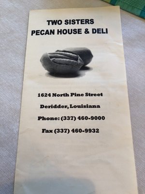 Menu photo 1 Two Sister's Pecan House Deridder, LA