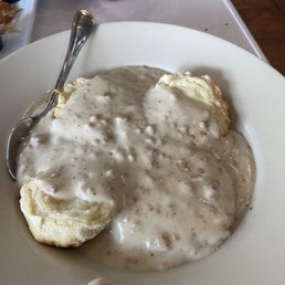 Sausage gravy over homemade biscuits-yum