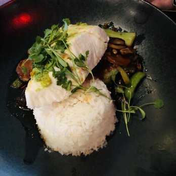 Spago - Steamed Wild Black Bass Snap Peas, Lotus Root, Chile-Soy Glaze, Jasmine Rice - New American Near Me - Las Vegas, Nevada