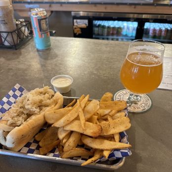 Bewilder Brewing - Jalapeño brat with fries with I Love Juicy IPA - Pubs Near Me - Salt Lake City, Utah