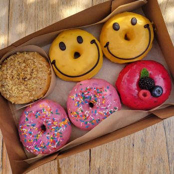 Good Town Doughnuts - Maple Walnut, Mango, Mango, White Chocolate Sprinkle, White Chocolate Sprinkle and Triple Berry - Donuts Near Me - Costa Mesa, California Good Town Doughnuts - Maple Walnut, Mango, Mango, White Chocolate Sprinkle, White Chocolate Sprinkle and Triple Berry - Donuts Near Me - Costa Mesa, California
