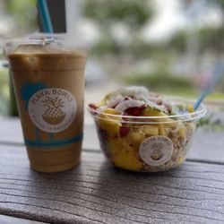 Playa Bowls - Sweet cream, cold brew, and mango hood bowl half chia base