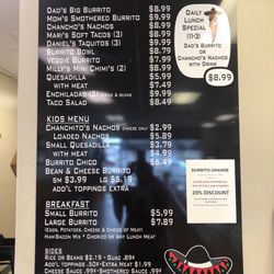 El Burrito Grande - Menu