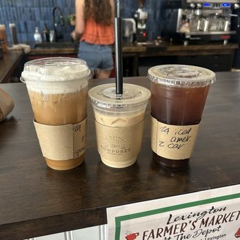 Cowpokes Coffee - Three custom drinks. On the left, it was a large amount of Americano iced with two pumps of vanilla and cookie butter, cold foam. - Coffee & Tea Near Me - Denton, North Carolina Cowpokes Coffee - Three custom drinks. On the left, it was a large amount of Americano iced with two pumps of vanilla and cookie butter, cold foam. - Coffee & Tea Near Me - Denton, North Carolina