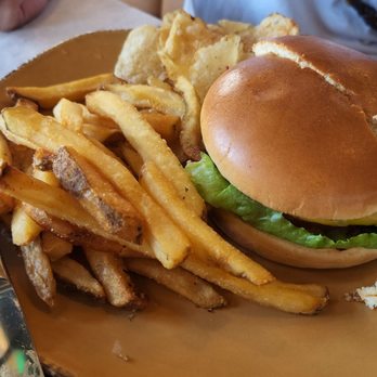 Urban Plates - Cheeseburger with fries and chip - New American Near Me - Long Beach, California Urban Plates - Cheeseburger with fries and chip - New American Near Me - Long Beach, California