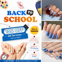 H&M Nails and Spa - BACK TO SCHOOL BEAUTY BOOST! 
 10% OFF All Services
 Valid until August 31st, 2025

Here's how to grab this deal:
 Follow, like,
