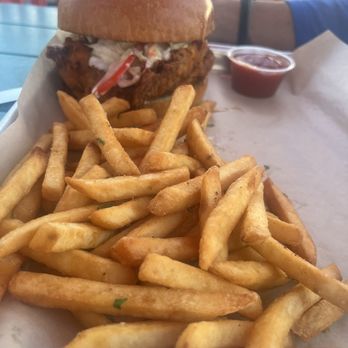Fins & Forks Restaurant & Bar - Fried Chicken Sandwich - American Near Me - Hampton Bays, New York Fins & Forks Restaurant & Bar - Fried Chicken Sandwich - American Near Me - Hampton Bays, New York