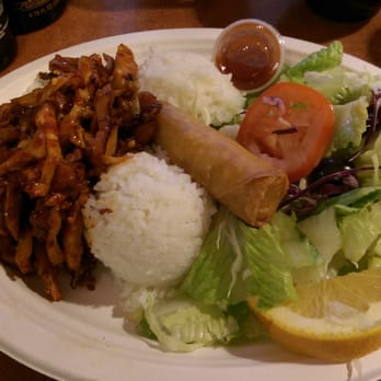 Asia Ginger Teriyaki - Spicy chicken, vegetable spring roll with rice & salad. Delicious - Asian Fusion Near Me - Seattle, Washington