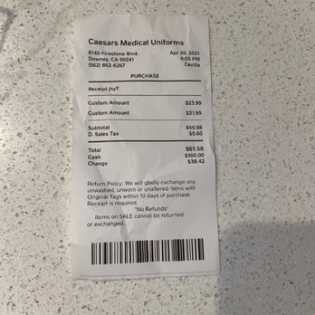 Caesar's Medical Uniforms - Paid at 6:05 but was RUSHED out the door ?! WORST CUSTOMER SERVICE EVER - Uniforms Near Me - Downey, California