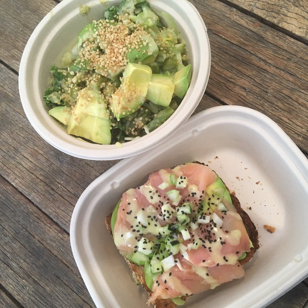 Avo - Left: quinoa and friends salad. Right: el salmon toast - Sandwiches Near Me - Brooklyn, New York