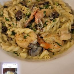 Shrimp, scallop, and mushroom pasta