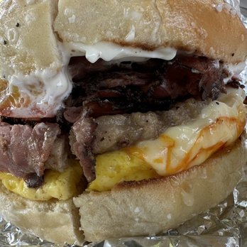 Barry Bagels - Toledo - An "eggle" with sausage, muenster and pastrami. Watch out world, this is serious business. - Delis Near Me - Toledo, Ohio Barry Bagels - Toledo - An "eggle" with sausage, muenster and pastrami. Watch out world, this is serious business. - Delis Near Me - Toledo, Ohio