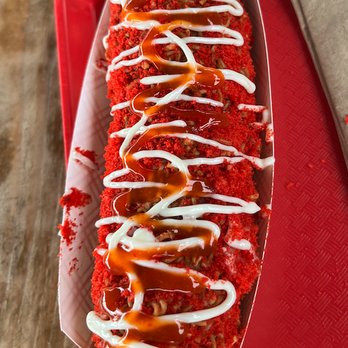 Cluckin Dog - Korean Dog, Ramen crust with cheeto-powder - Food Trucks Near Me - Albany, Oregon Cluckin Dog - Korean Dog, Ramen crust with cheeto-powder - Food Trucks Near Me - Albany, Oregon