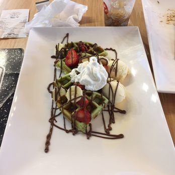 Le Petit Paris - Pandan waffle. A "mouthful" of an American-French-Vietnamese-Mexican masterpiece. - French Near Me - League City, Texas Le Petit Paris - Pandan waffle. A "mouthful" of an American-French-Vietnamese-Mexican masterpiece. - French Near Me - League City, Texas