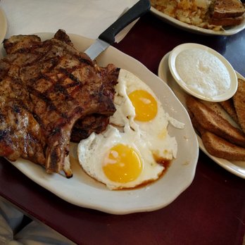 Skipper's - Pork Chops & Eggs ($9.25) - You get two pork chops and it was good! Food gets a (4/5). - New American Near Me - Kemah, Texas Skipper's - Pork Chops & Eggs ($9.25) - You get two pork chops and it was good! Food gets a (4/5). - New American Near Me - Kemah, Texas