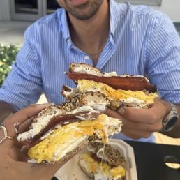 Breakfast bagel on everything bagel