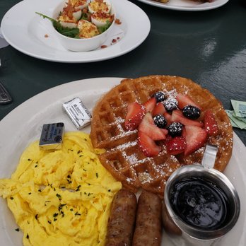 The Breakfast Bar - Waffle with scrambled eggs and bacon. Deviled eggs - Breakfast & Brunch Near Me - Long Beach, California The Breakfast Bar - Waffle with scrambled eggs and bacon. Deviled eggs - Breakfast & Brunch Near Me - Long Beach, California