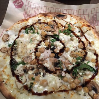 MOD Pizza - White sauce chicken , garbanzo, basil, mushrooms four cheese with balsamic fig on top - Pizza Near Me - Los Angeles, California