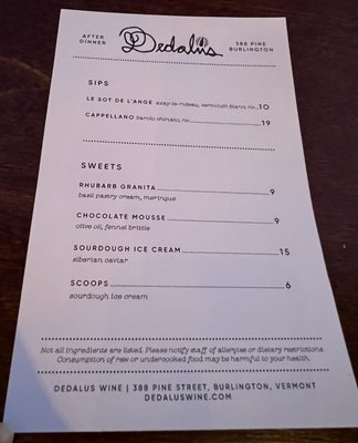 Menu photo 5 Dedalus Wine Burlington, VT