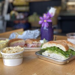 Potato salad, Mac n' Cheese, Virginia Baked Ham, Chicken Salad, Rice Pudding