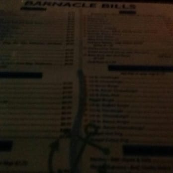Barnacle Bill's - The menu. Sorry kinda dark. - American Near Me - East Tawas, Michigan Barnacle Bill's - The menu. Sorry kinda dark. - American Near Me - East Tawas, Michigan