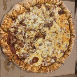 Suzy's Pizza - "Thick crust pizza"  Whole pepperoni, half added bacon and pineapple.  This is a large.