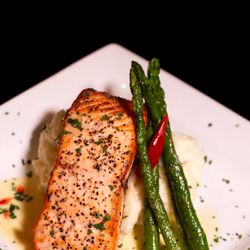 Jack’s Woodside Grille - Atlantic Salmon:
Wild caught salmon, lemon caper reduction, served with baked or mashed potatoes and vegetables