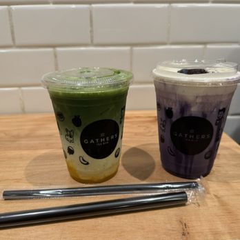 Gathers Tea Bar - Mango Matcha Latte and Ube Taro Monster - Bubble Tea Near Me - Chicago, Illinois